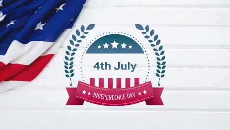 4th of july, independence day text in banner and a flag