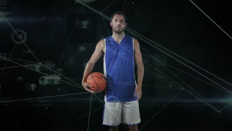 Animation-Des-Netzwerks-Von-Verbindungen-über-Einen-Kaukasischen-Basketballspieler