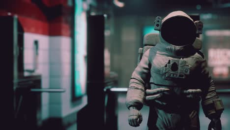 astronauta en el metro subterráneo