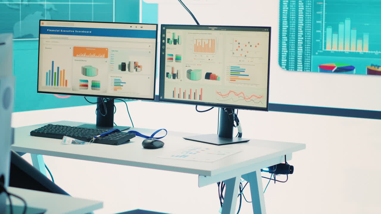 sala de control y monitoreo vacía de la empresa de telecomunicaciones