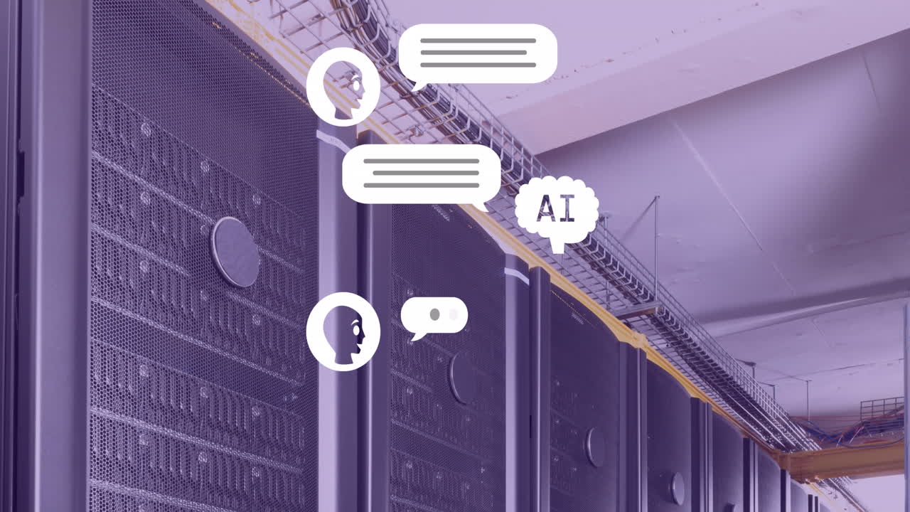 Animation of ai text and data processing over computer servers