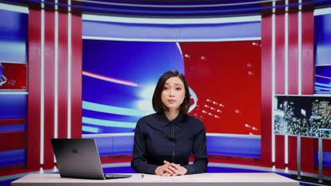 asian presenter hosting news segment