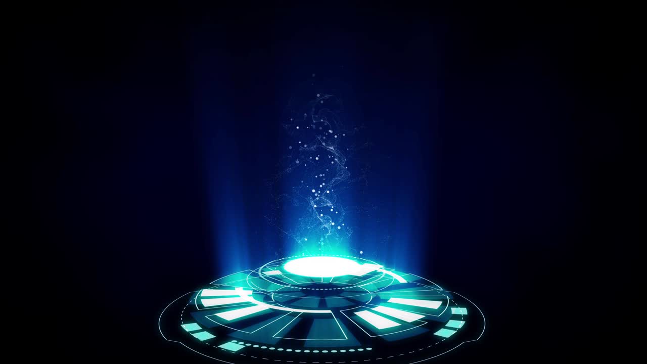 검은 바탕에 빛나는 파란색 원 기술을 회전