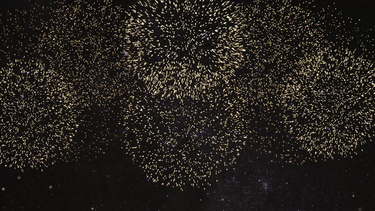Uno spettacolo pirotecnico simulato su uno sfondo stellato