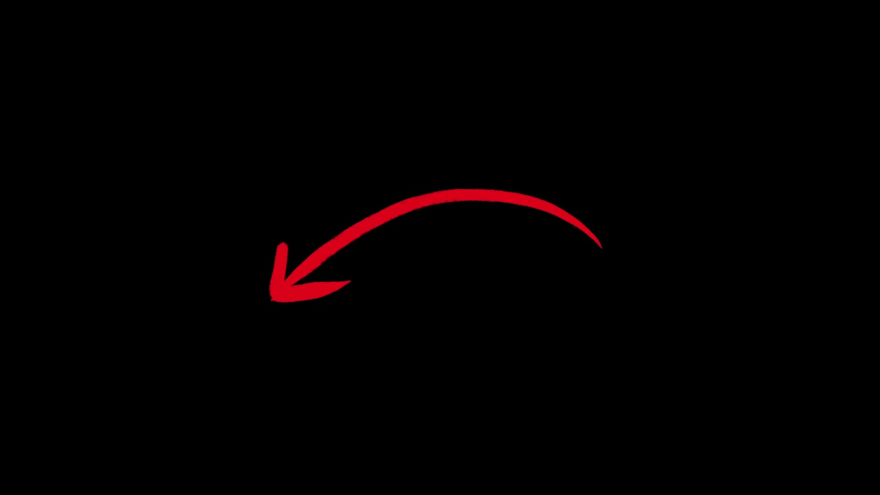 Freccia rossa disegnata a mano che punta verso il basso su sfondo nero