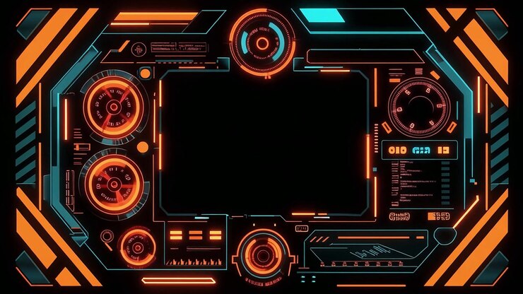 Futuristisk HUD-brugerflade med glødende orange og turkise elementer