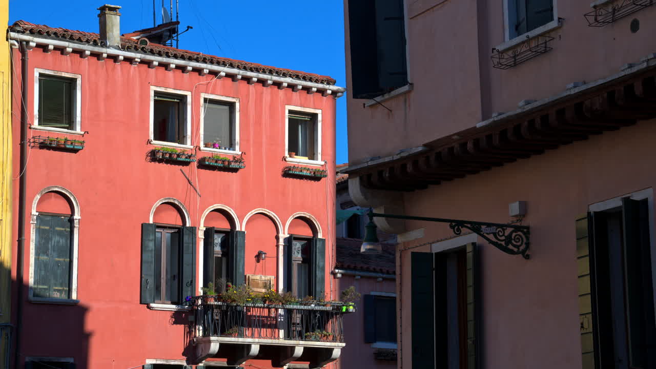 View of the colourful buildings of Venice City, Italy on a sunny day