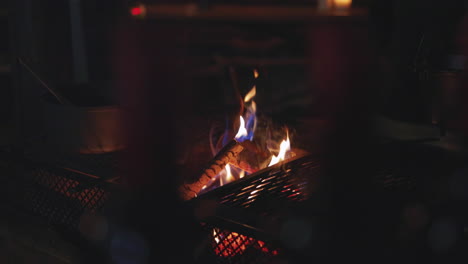 Cosy-barbecue-fire-pit-with-flaming-logs-burning-at-night