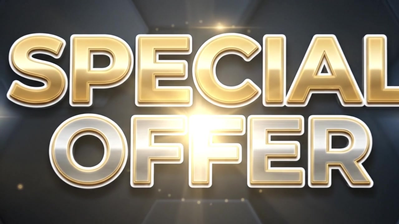 Animazione di banner testuale promozionale con offerta speciale e tipografia 3D vibrante