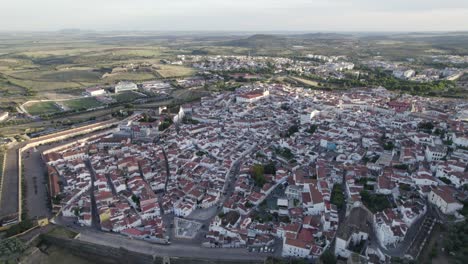 establishing shot of elvas and vast portuguese landscape, aerial