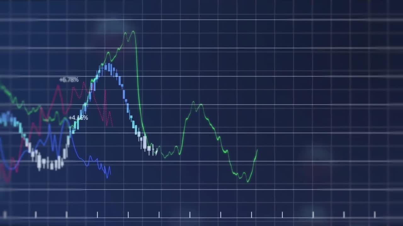 Animation of multi colored graph with numbers over floating infected cell on abstract background