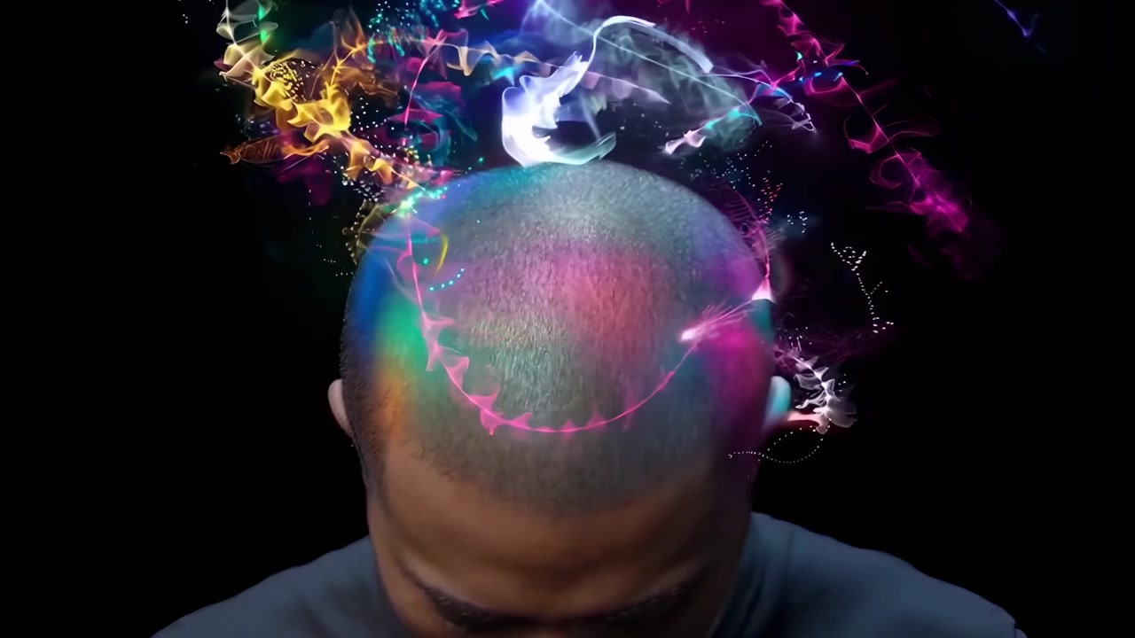 Visualizzazione concettuale dell'attività cerebrale con luci colorate e luminose