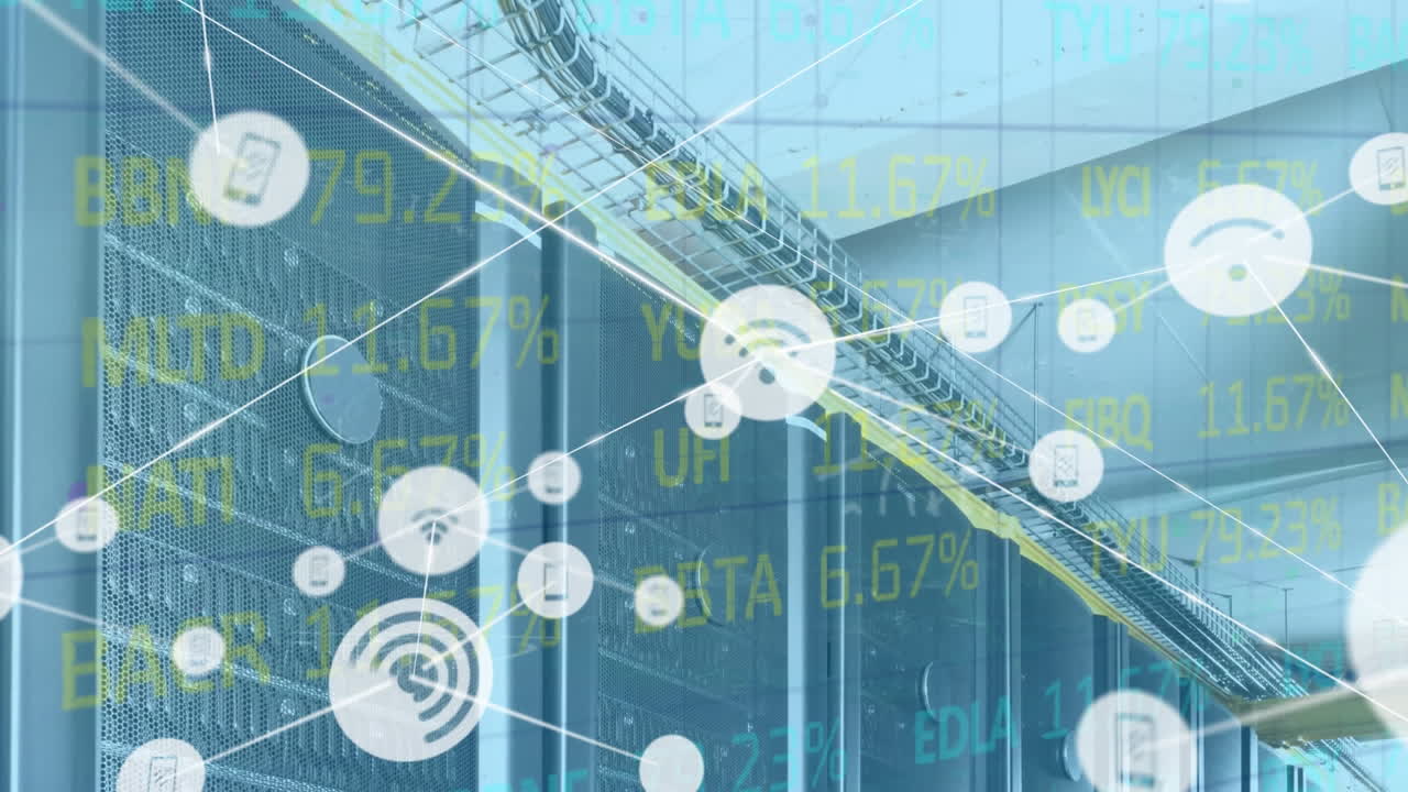 Animation of network of connections over server room