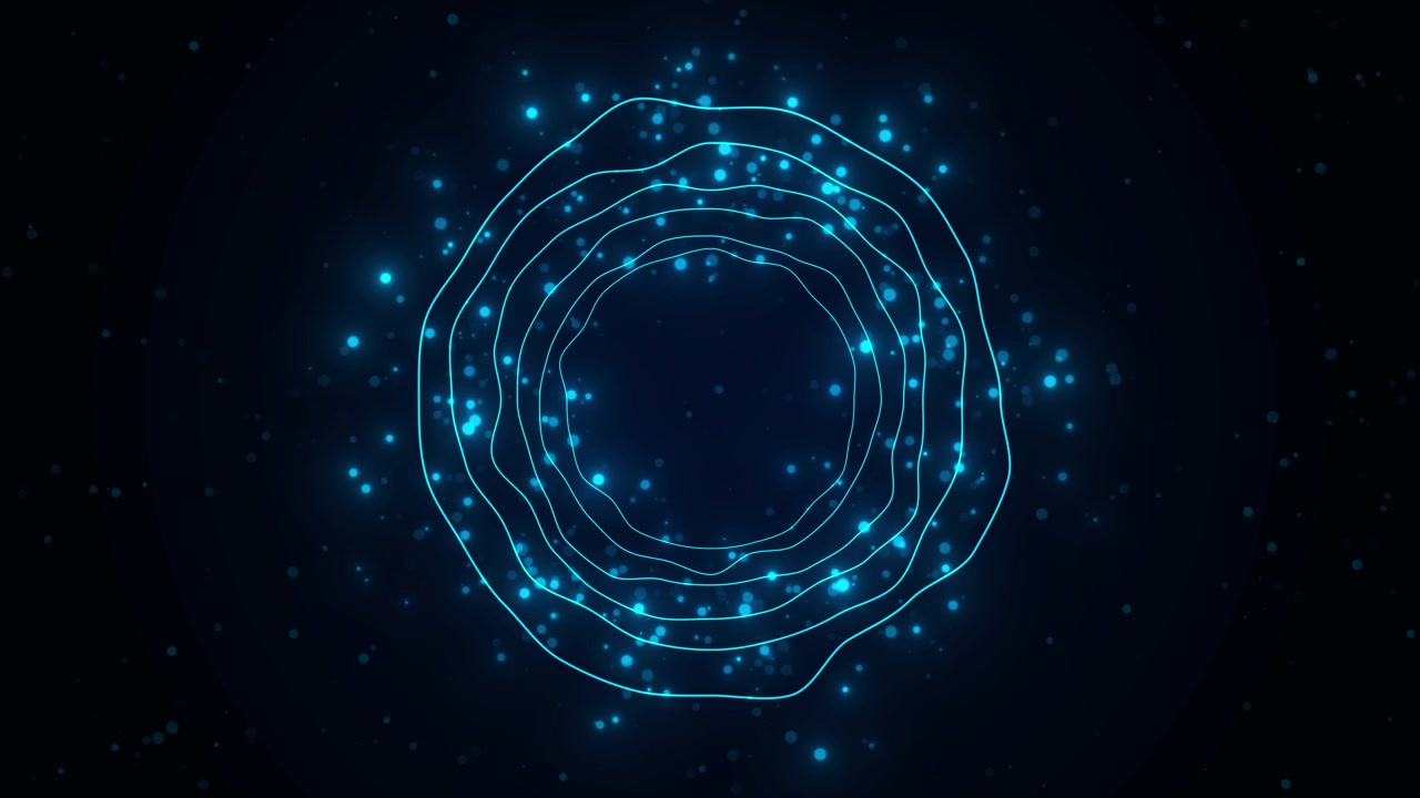 Abstract Blue Glowing Concentric Circles with Floating Particles