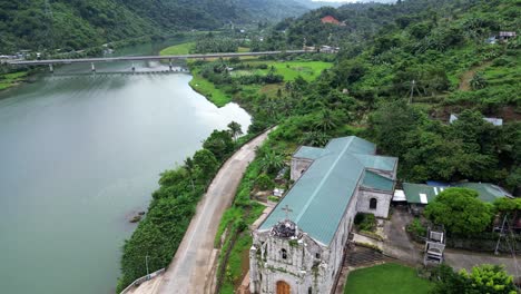 drone view of old church in bato town, catanduanes island, philippines