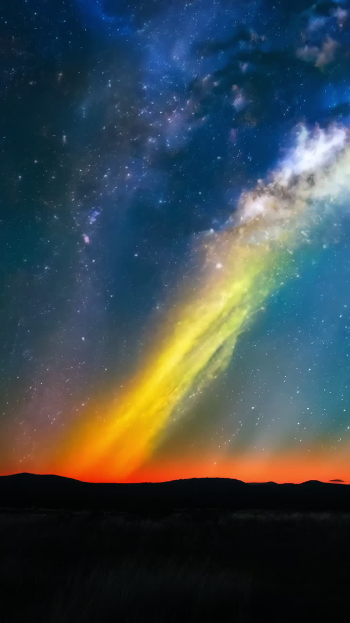 A beautiful night sky with a large milky way. The sky is filled with stars and the moon is visible. The scene is peaceful and serene, with the vast expanse of the sky