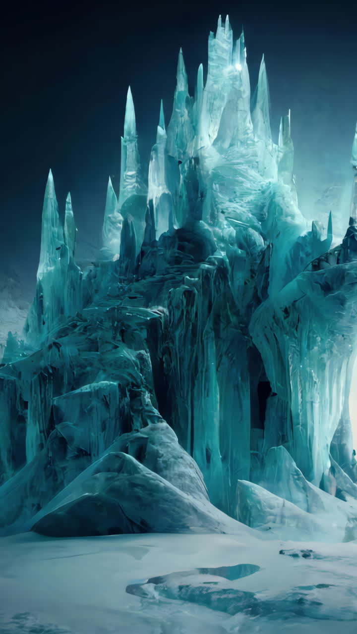 castillo de hielo de la reina de la nieve de pie en una montaña