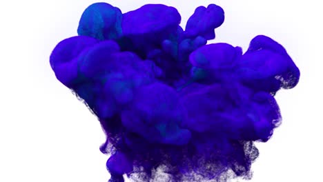 tinta de partícula. tinta azul 3d inyectada en agua sobre fondo blanco con luma matte como canal alfa. efecto de tinta con pluma de tinta masiva. puffs de pintura bajo el agua para efectos o fondo brillante.