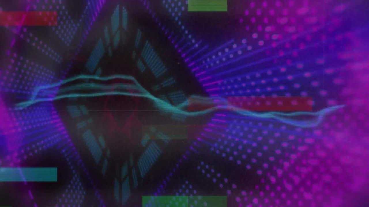 animación de corriente eléctrica azul sobre luces verdes, rojas y púrpuras en movimiento