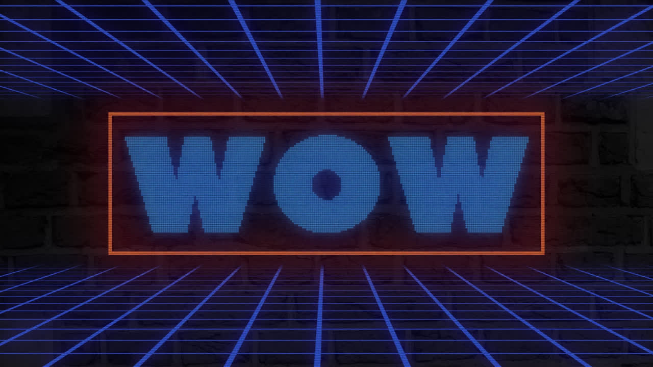 animación de wow sobre la cuadrícula en fondo oscuro