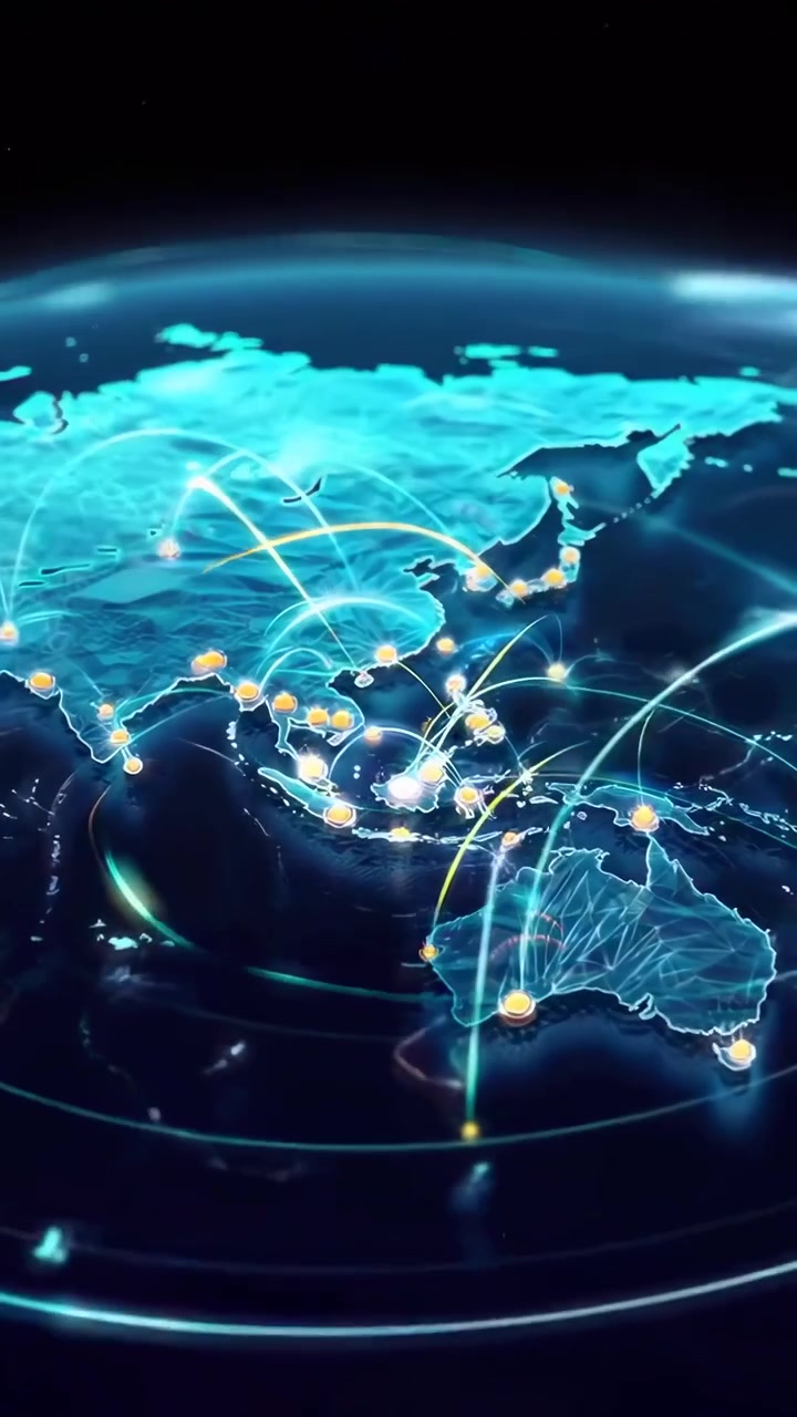 Digital Global Network Connections on a Stylized World Map
