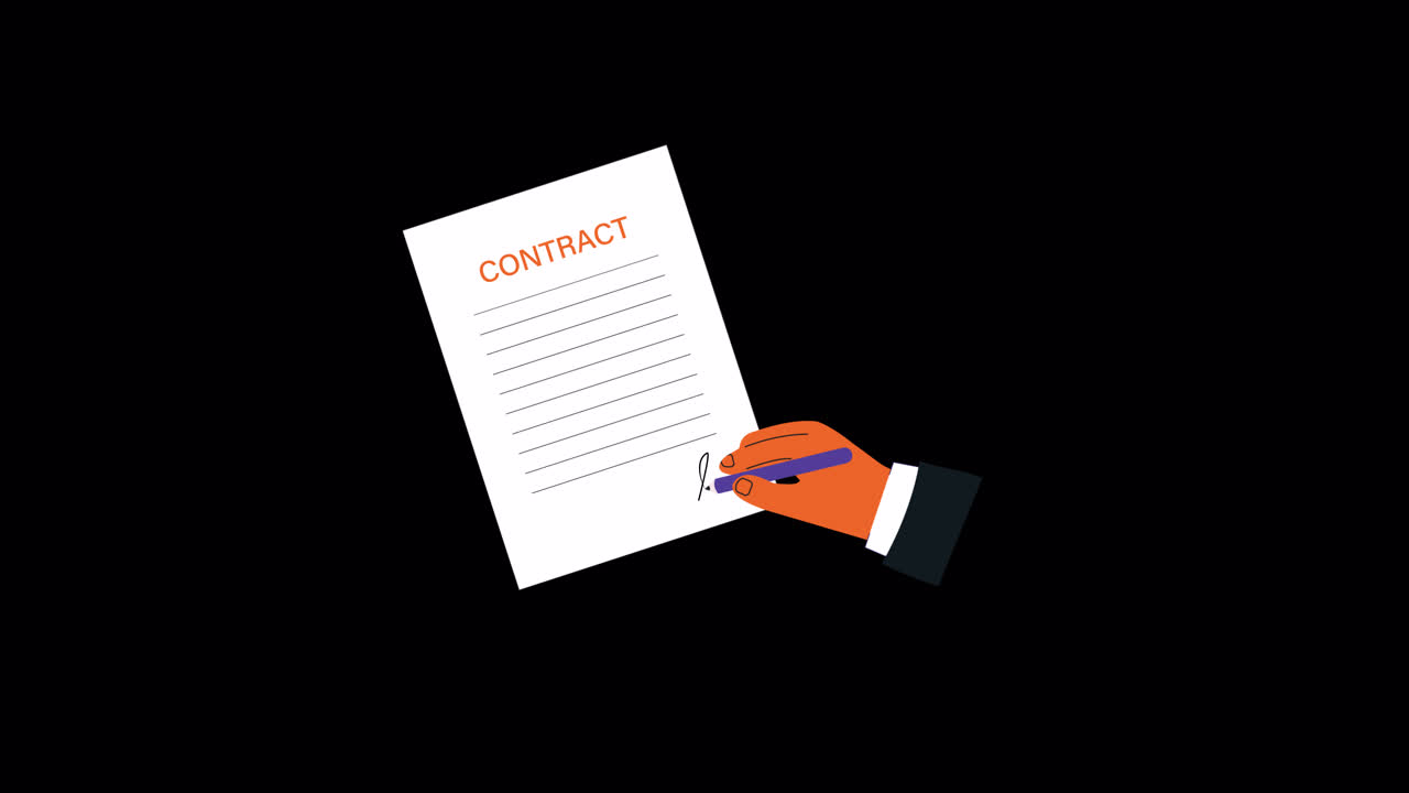 Animated Hand Signing a Business Contract Document