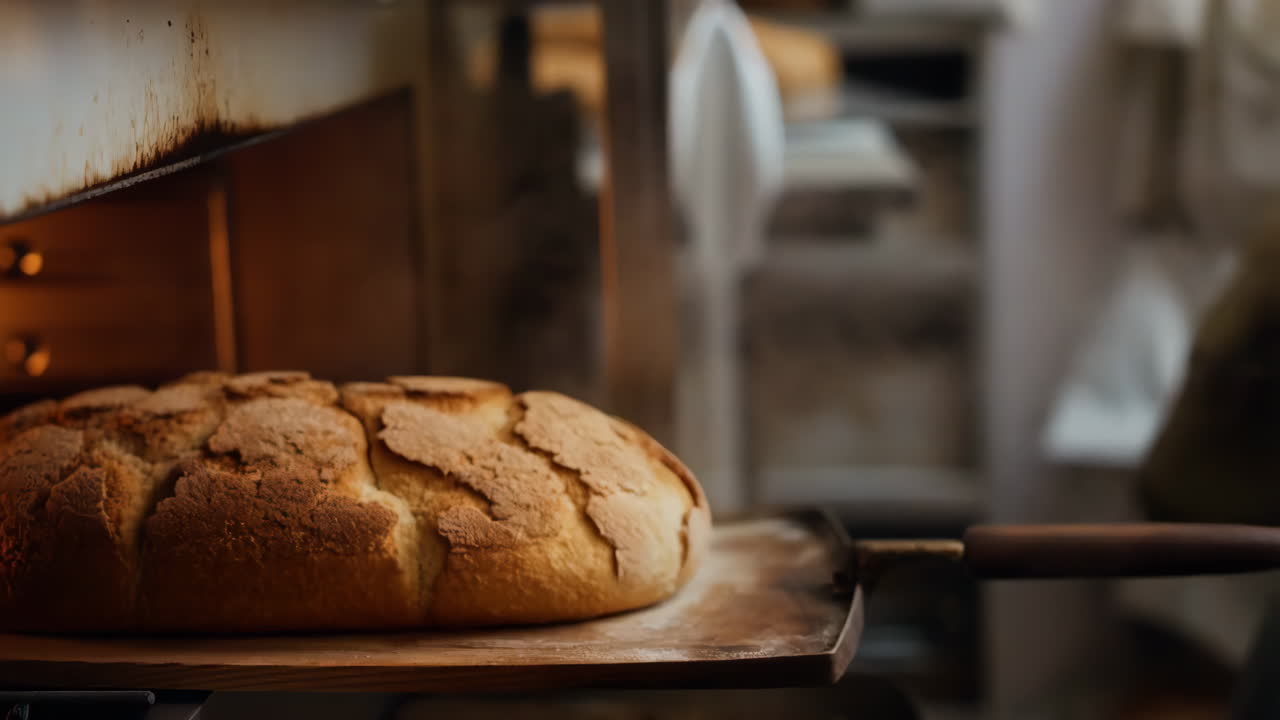 Pulling Freshly Baked Bread from the Oven