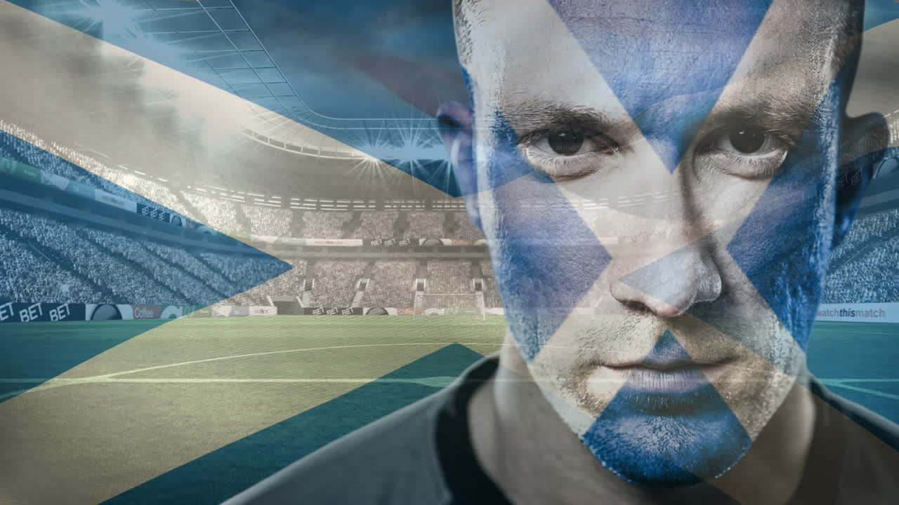 얼굴에  ⁇ 발을 칠한 스코틀랜드 남자