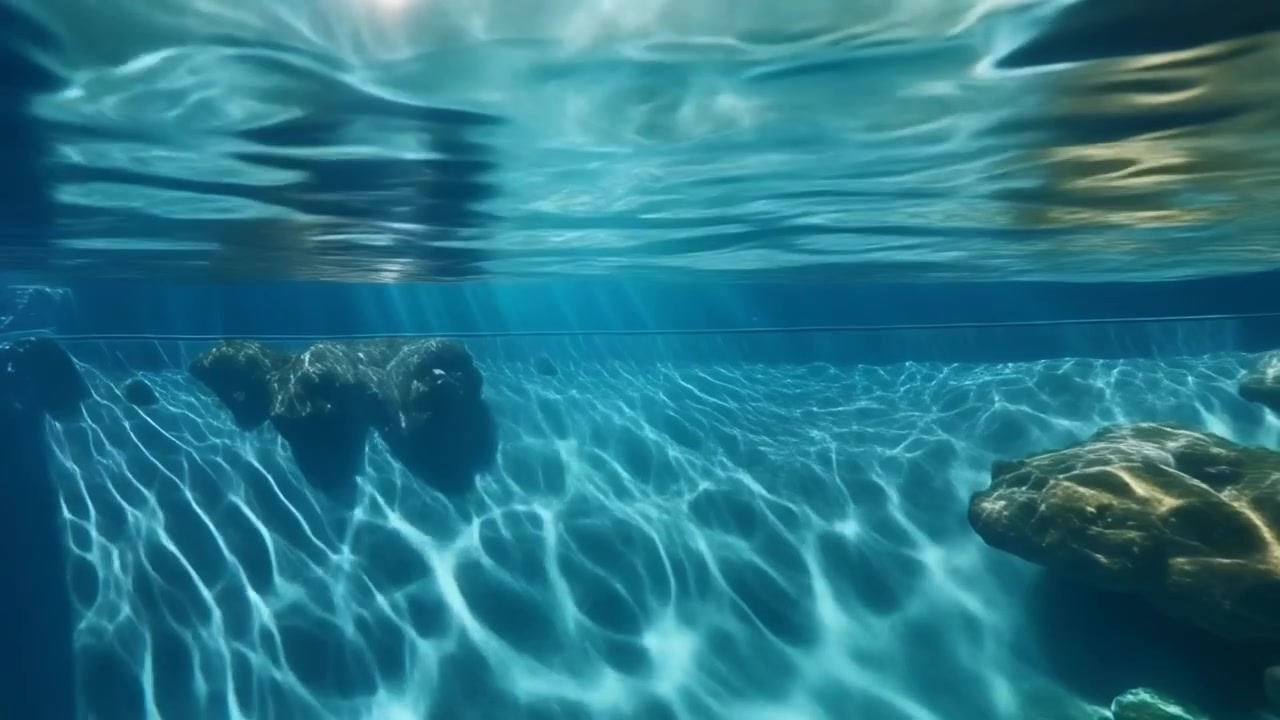 Onderwaterzicht van zonlicht dat breekt door helder zwembadwater