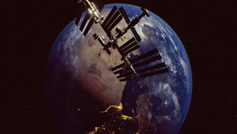 international space station orbits earth over africa at night