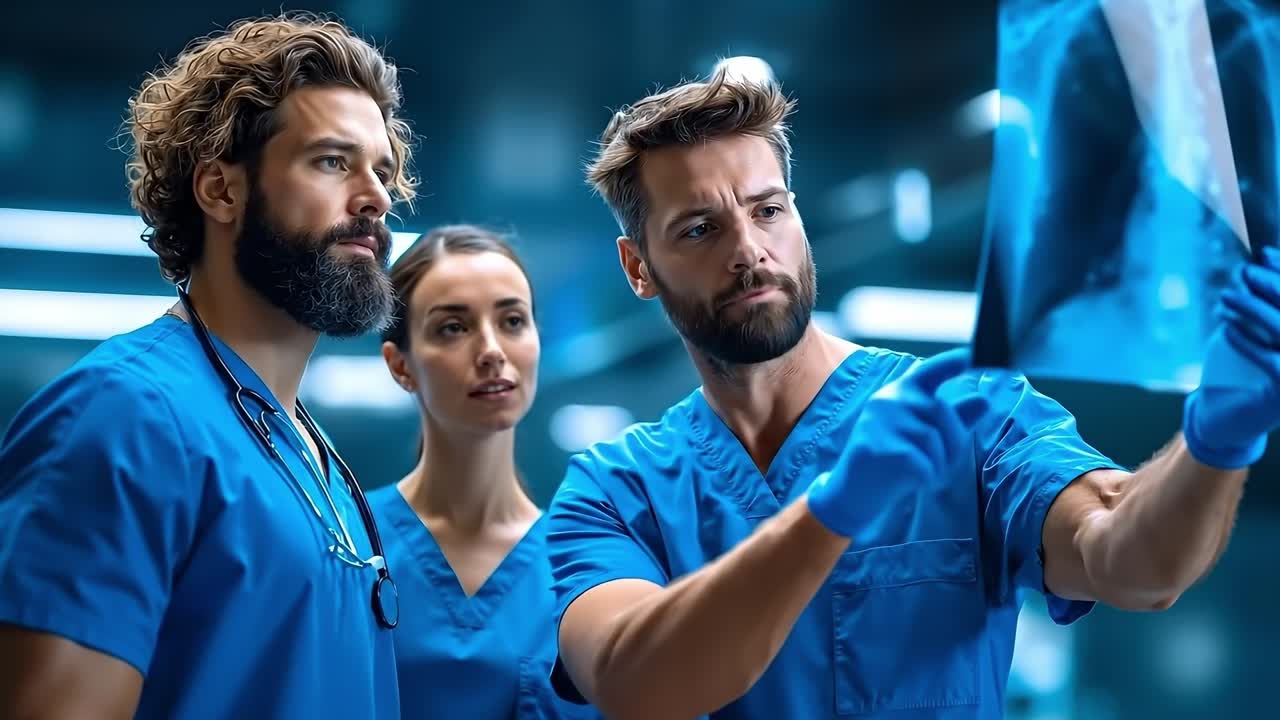 A group of doctors looking at an x-ray image