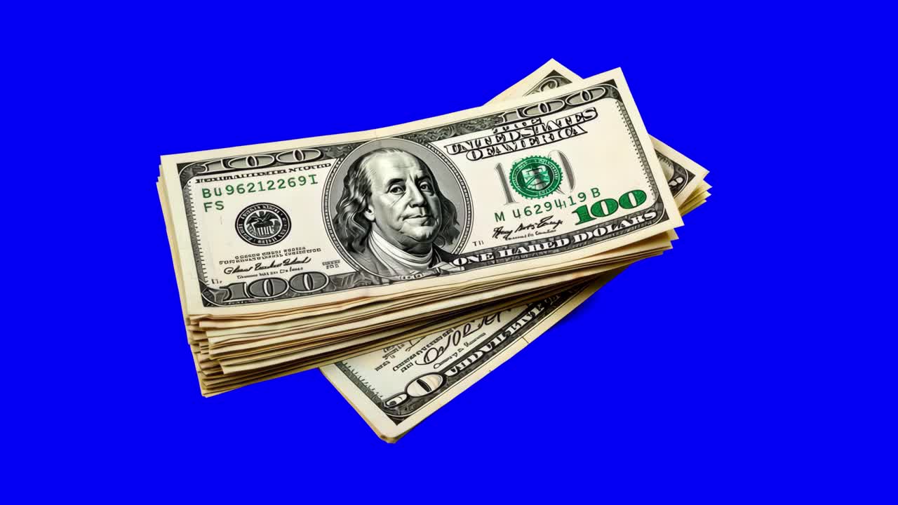 Stacked cash animation, transparent 4K video, green screen