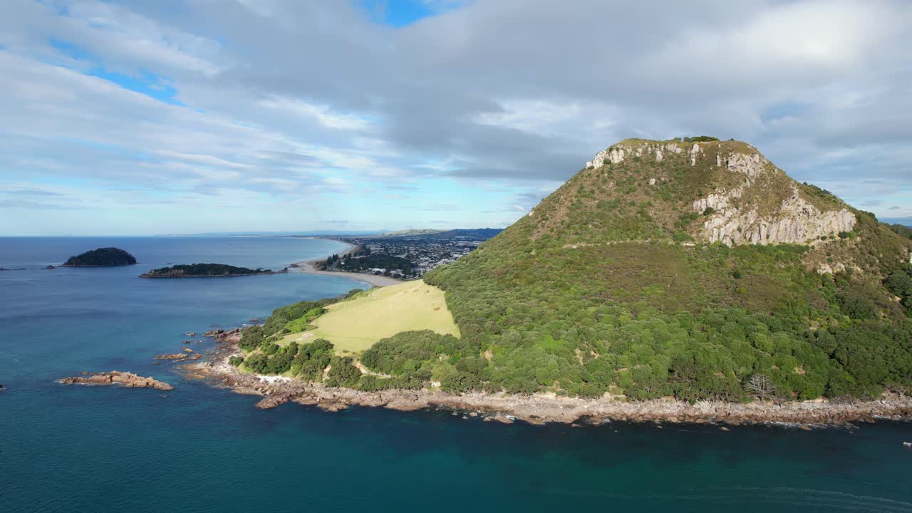 Stunning Aerial View of Mount Maunganui and its Coastline in New Zealand