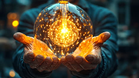 hands holding a glowing orb with sparks in an artistic display