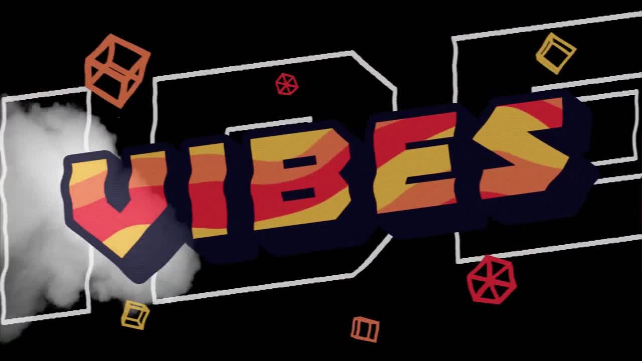 Vibes text and abstract shapes moving against smoke effect on black background