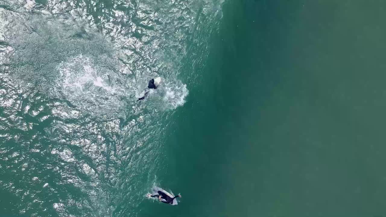 Aerial Drone Pedestal View Atlantic Ocean Surfer Charges Wave but Misses