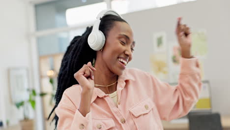 music, living room and dancing woman at home