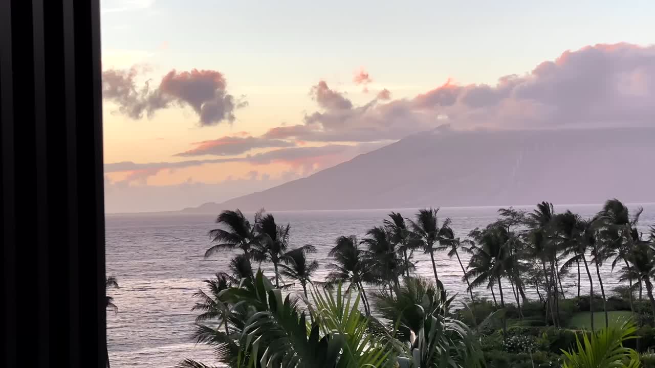 Maui Luxury Vacation Resort Balcony View in Wailea, Hawaii. Evening Sunset Timelapse