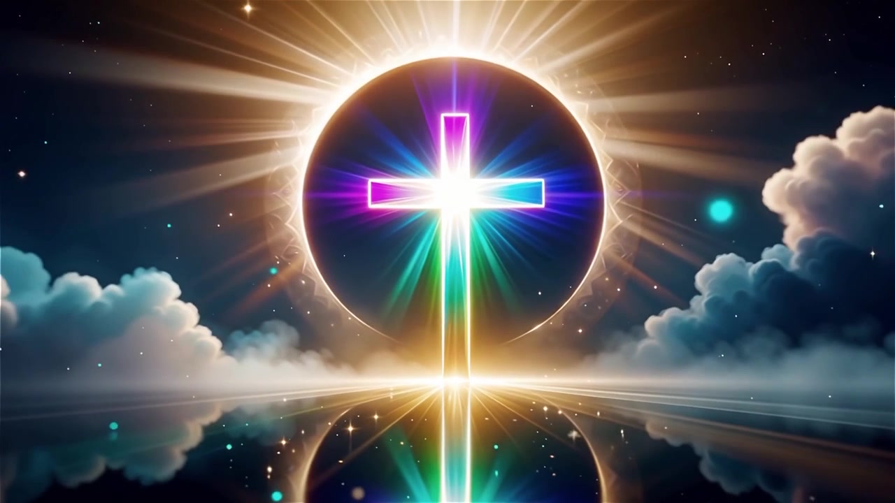 Croce Cristiana Luce Celestiale Sfondo per il Culto.
