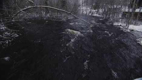 Río-Azul-Oscuro-De-Invierno-En-Cámara-Lenta-Con-Olas-Y-Espuma