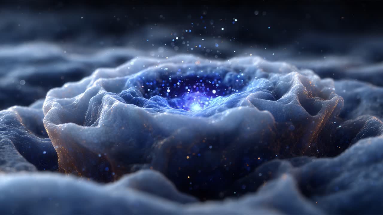 A mesmerizing cosmic flower emerging from the depths of the universe, showcasing intricate details and a luminous core surrounded by ethereal particles