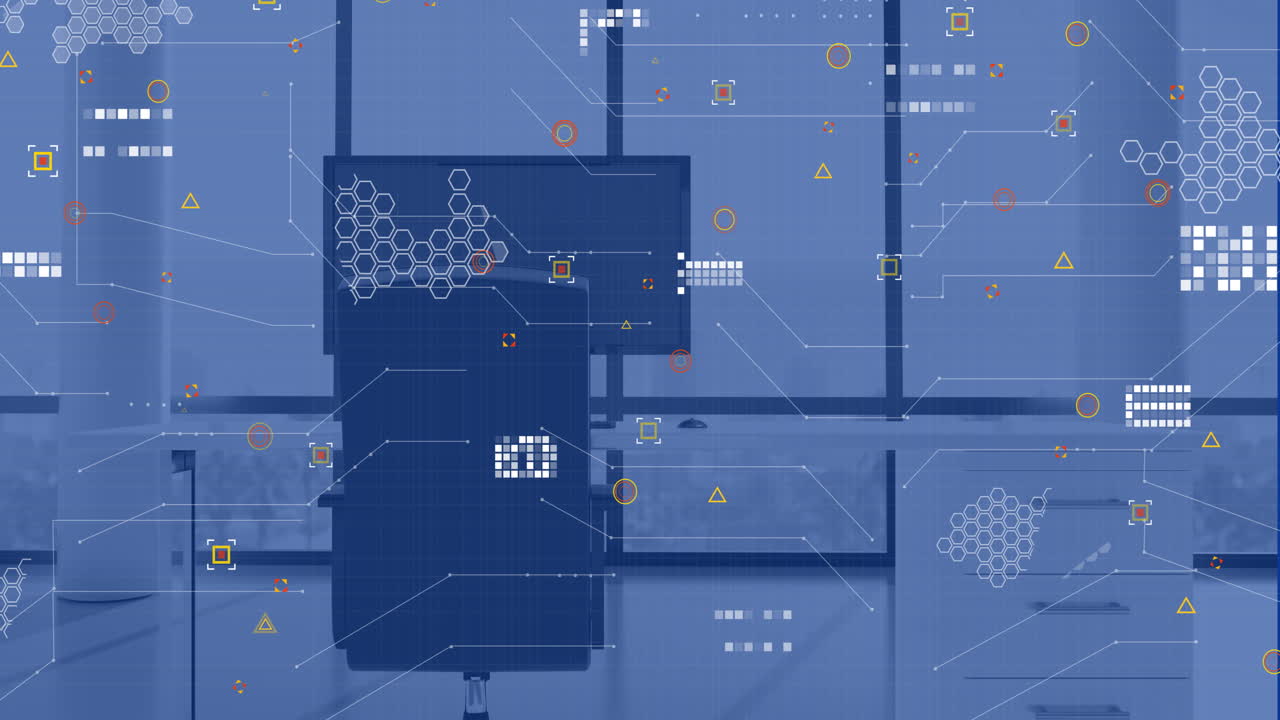 빈 사무실에서 책상 위에서 금융 데이터 처리의 애니메이션