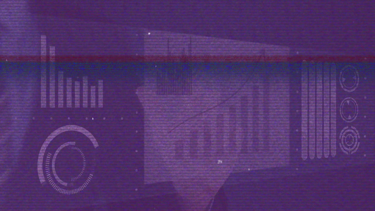 Displaying digital graphs, animation in purple-toned interface for data analysis