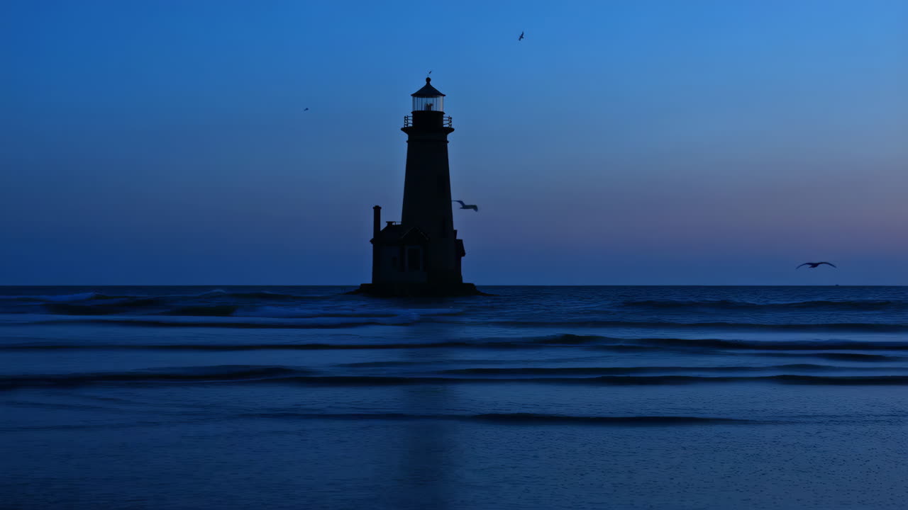 Lighthouse Silhouette at Dusk or Dawn