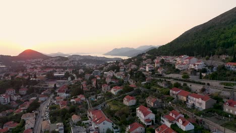 Aerial-view-over-Dubrovnik-during-suset