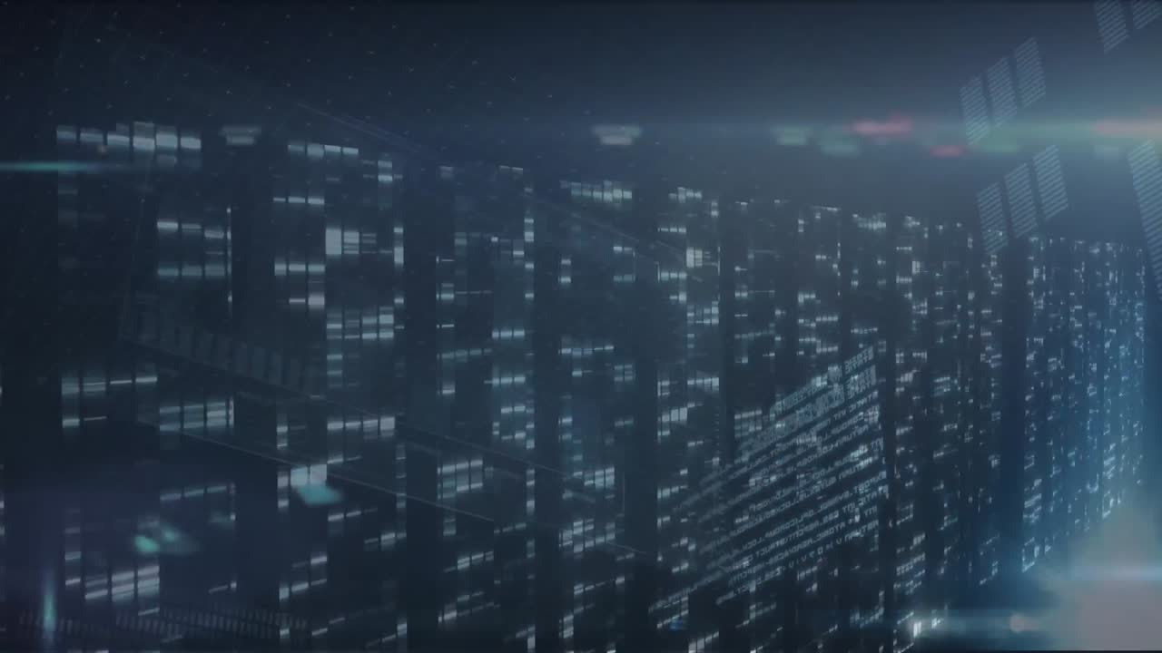 animación del procesamiento de datos a través de servidores informáticos