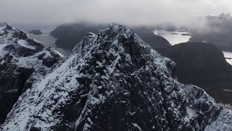 Aerial-view-of-Norway-snow-mountain-beautiful-landscape-during-winter