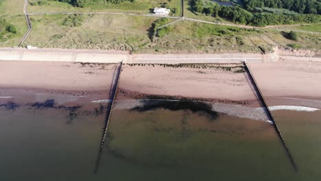 Aerial-View-Along-Empty-Dawlish-Warren-Beach-In-South-Devon