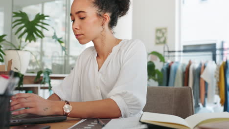 Notebook,-ecommerce-and-laptop-with-black-woman