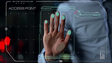 Biometric hand scan process allow user access identifying personality close up